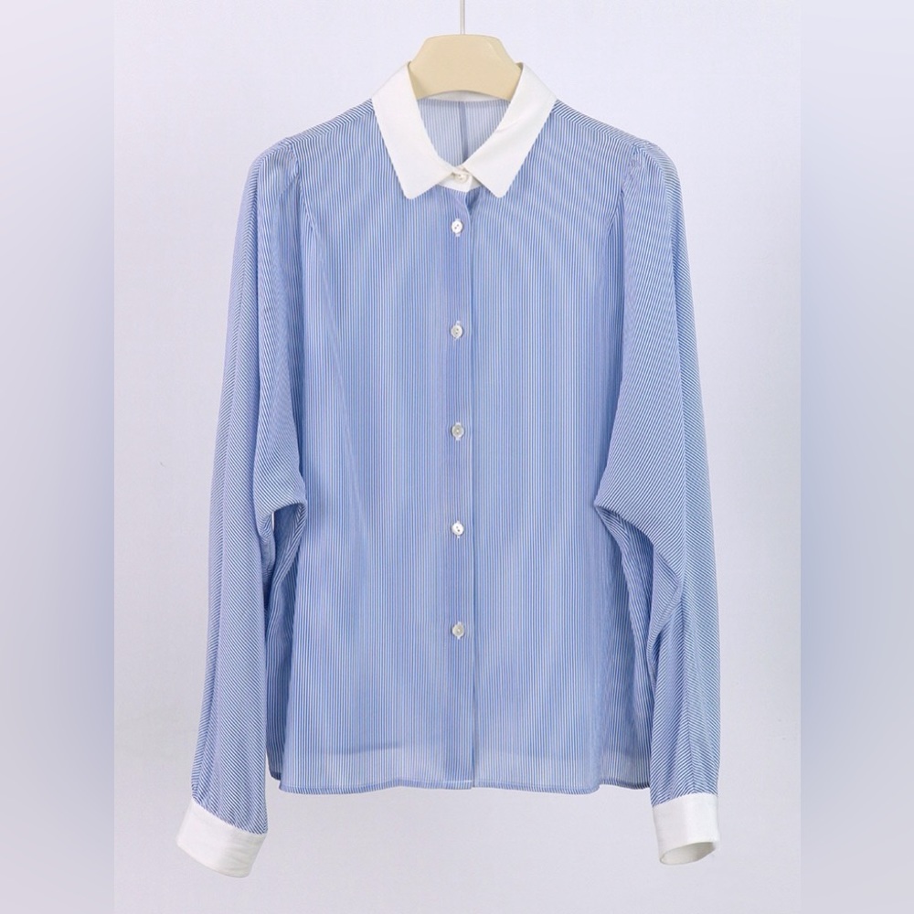 Silk Striped Shirt with Contrasted Collar and Cuffs